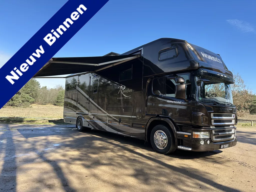 Scania P P380 20,5T ROELOFSEN 6-paards paardenvrachtwagen Slide-out + Pop-up living!