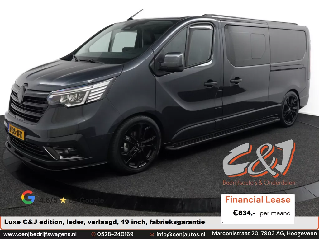 Renault Trafic 2.0 Blue dCi 170 L2 Extra Dubbele Cabine dikste van nl leder navi verlaagd aut 19 inch lease 834,- p/md
